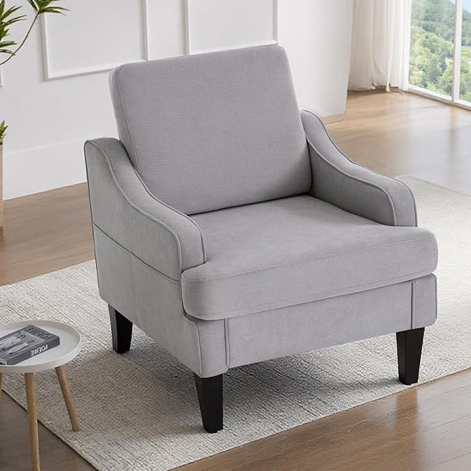 Accent Chair for Living Room,Mid-Century Arm Chair Fabric Living Room Chairs,Upholstered Reading Chair for Bedroom,Single Sofa Chair with Wood Legs for Apartment,Grey