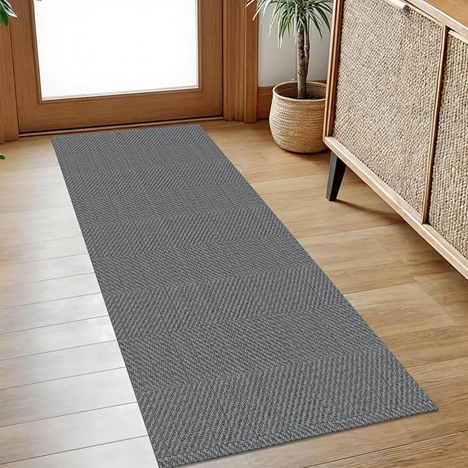 IOHOUZE Washable Runner Rug 2x5 Non Slip Runners for Hallways Entryway Runner Indoor, Kitchen Throw Rug Woven Cotton Floor Carpet for Hall Entrance Bedroom, Charcoal/Dark Grey