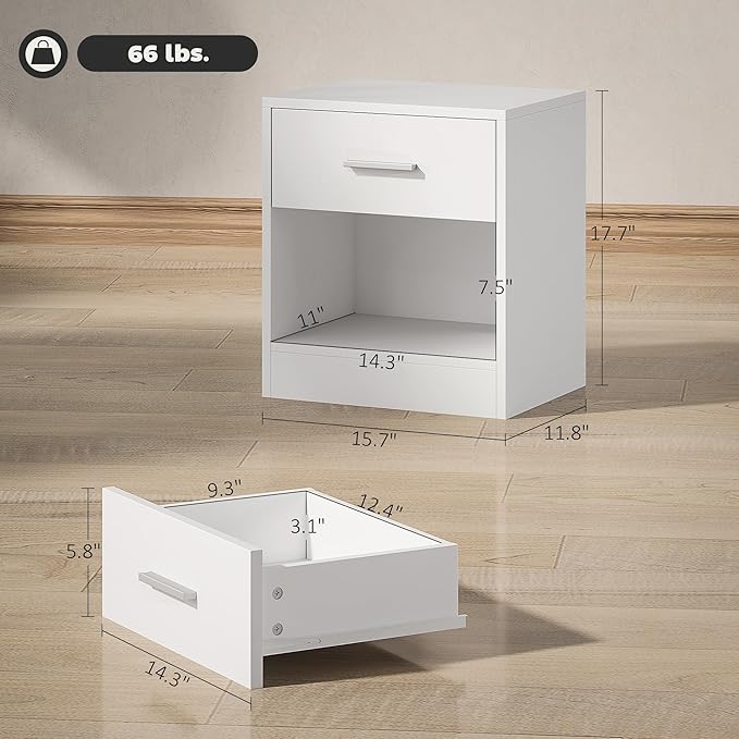 HOMCOM Modern Side Table, Accent Table with Drawer and Storage Shelf, End Table for Living Room, White Wood Grain