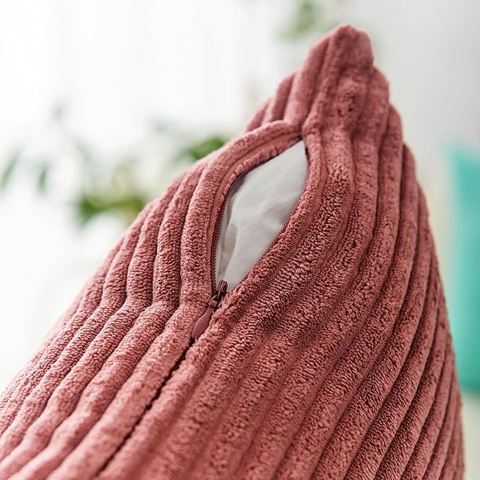 Home Brilliant Lumbar Pillow Covers Rectangle Set of 2 Throw Pillows Striped Corduroy Cushion Covers for Gift Girl's Room Decor, 12 x 20 inch, Dry Rose Pink