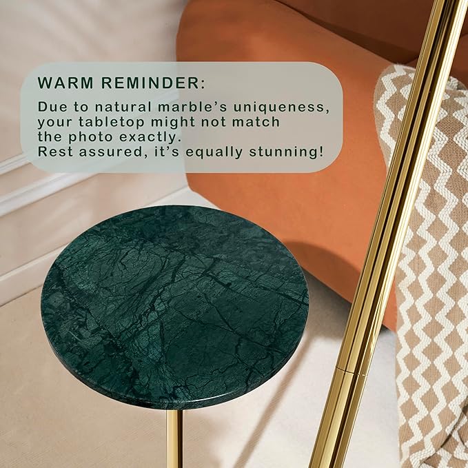 Premium Small Round Natural Marble Stone Pedestal Side Table, End Table, Mini Drink Table with Upgraded Weighted Marble Base, for Livingroom, Bedroom, Bathroom, Balcony, Small Spaces (Emerald Green)