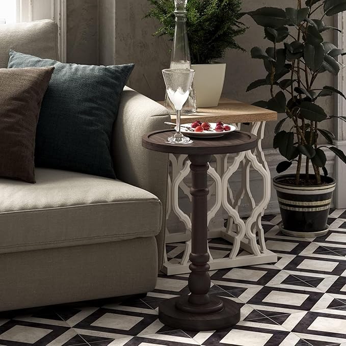 Pedestal Small Drinking Table, Traditional Tray Top End Table, Espresso