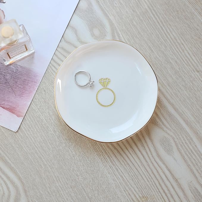 HOME SMILE Ring Dish Printed Ring，Engagement Engaged Wedding Bridal Gifts for Newly Engaged Friend,Daughter, Sister,Newlyweds,BFF