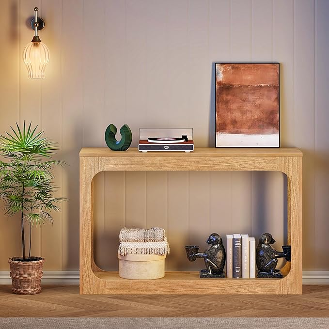 47.2" Long Console Table, Entryway Table, Hallway Table, 2-Tier Behind Couch Table, Corridor Decor Stand, Narrow Rectangular with Storage for Living Room, Entry, Hallway, Light Walnut MXG03NL