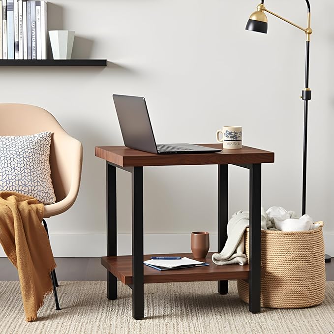 Pomona 27-Inch Wood End Table in Rustic Natural Finish with Metal Legs - 2-Tier Modern Farmhouse Side Table for Home Décor or Accent in Living Room, Bedroom, and Office by Alaterre Furniture