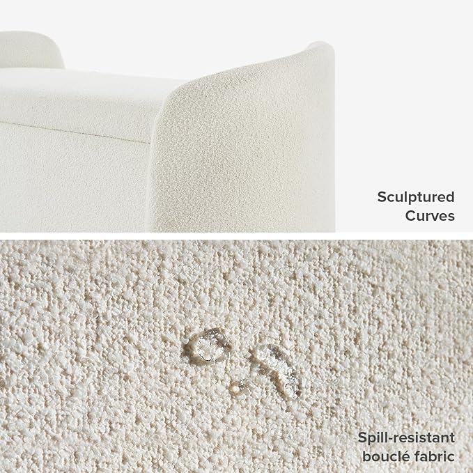 mopio Sophie 51" Ottoman Storage Bench, Entryway and Window Seating, End of Bed Curved Stool for King & Queen Bed, Storage Chest for Bedroom (Pearl White Boucle)