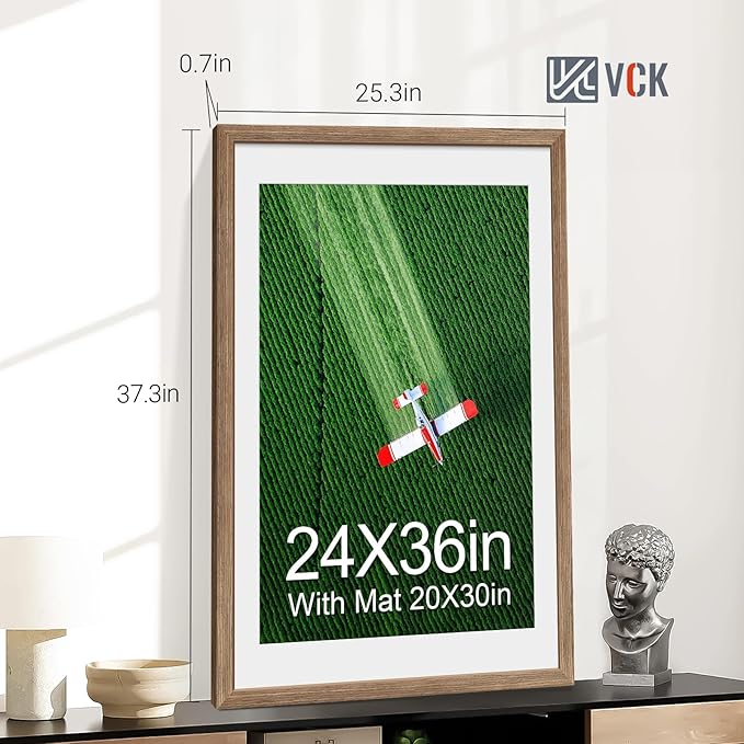 VCK 24x36 Poster Frame 2 Pack - Walnut, High-End Wood Picture Frames with Polished Plexiglass, Display 20x30 Photo with Mat or 24x36 without Mat, Art Gallery-Quality, Wall Hanging, Walnut