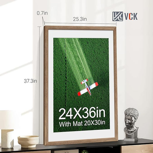 VCK 24x36 Poster Frame 2 Pack - Walnut, High-End Wood Picture Frames with Polished Plexiglass, Display 20x30 Photo with Mat or 24x36 without Mat, Art Gallery-Quality, Wall Hanging, Walnut