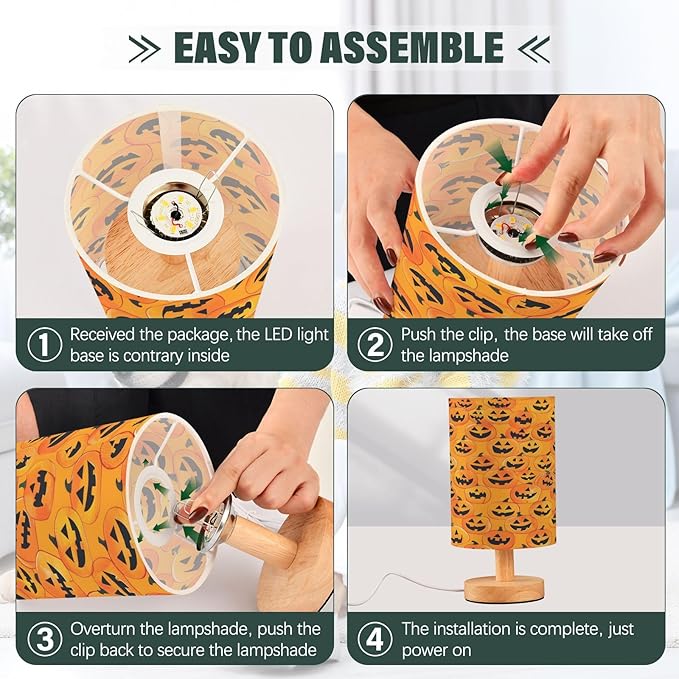 Bolaz Small Table Lamp for Bedroom Halloween Seamless Table Lamp Nightstand Lamp for Livingroom Office Reading Working Table Desk