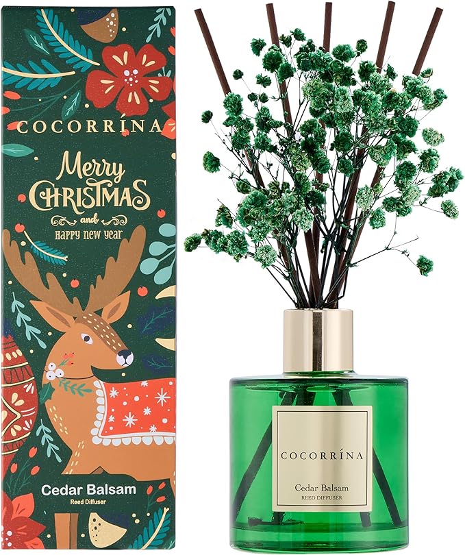 COCORRÍNA Reed Diffuser - Cedar Balsam 6.7 fl oz Diffuser with Sticks Bathroom Shelf Decor Christmas Reed Diffuser