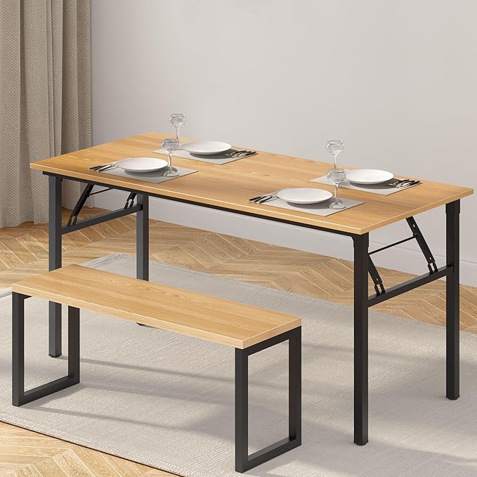 Need Folding Computer Desk, Large 60 inches Folding Table for Home Office, No Install Needed Foldable Writing Table Desk, Teak and Black