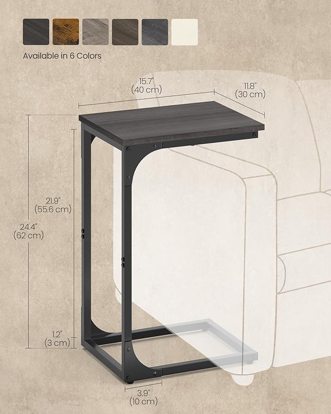 VASAGLE C-Shaped End Table, Small Side Table for Couch, Sofa Table with Metal Frame for Living Room, Bedroom, Bedside, Ebonized Oak and Black