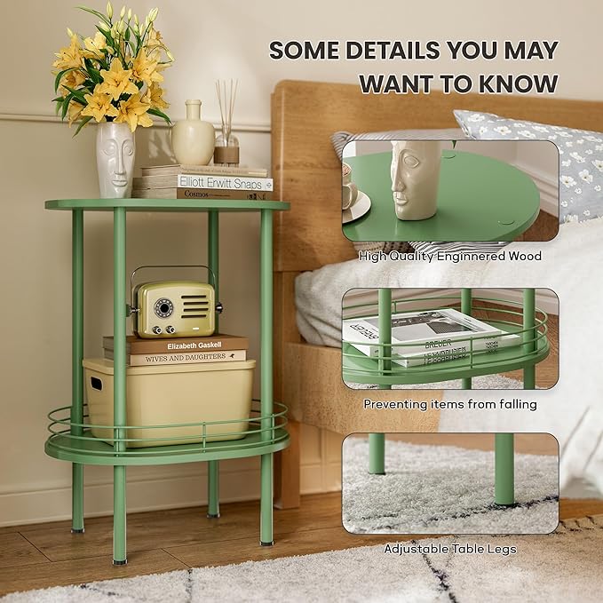 Small Round Side Table,Bedside Table with Storage, Morden Round Nightstand, Samll Side Table for Living Room，Bathroom,Bedroom, Nursery, Laundry, Green