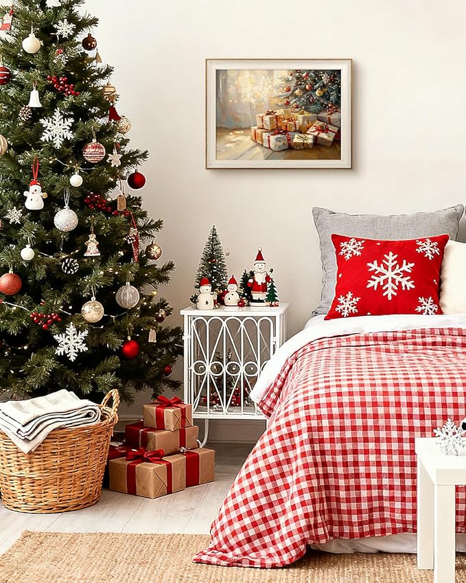 InSimSea Christmas Decor Framed Wall Art, Gifts under the Christmas tree Canvas Painting, Warm Holiday decor Unique Christmas Gifts For Table Wall Farmhouse Mantel Home Office 12L x 16W