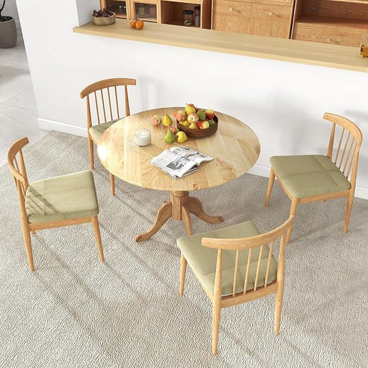 Giantex Round Dining Table, 39" D X 29" H, Rubber Wood Pedestal Table W/Round Tabletop & Curved Trestle Legs, 4-Person Dinner Table for Kitchen, Dining Room, Restaurant (Natural)