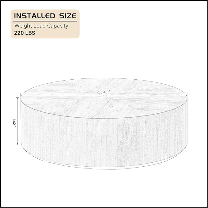 35.43" Round Coffee Table, Modern Drum Coffee Table Wood Side Table Accent End Table Circle Center Table for Living Room Apartment, No Need Assembly, Walnut