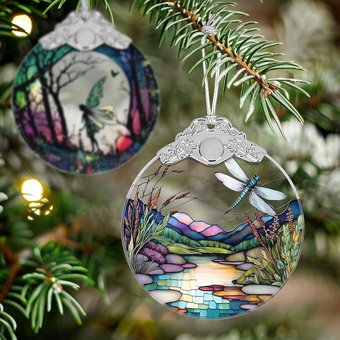 Christmas Stained Glass Dragonfly Ornament - Home Decor - Holiday Present Ideas - Gift Exchange - Fluttering Dragonfly