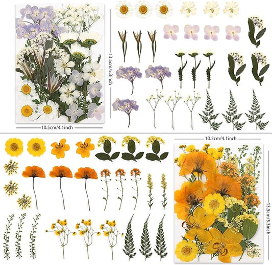 110P 4 Color Long Stem Dried Flowers for Crafts, Real Natural Pressed Flowers in Mixed Tones for Resin Art, DIY Crafts, Jewelry & Candle Decor – Tweezers Included