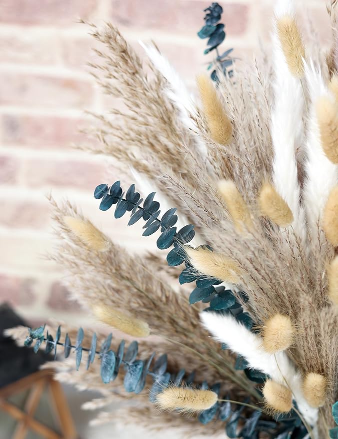 120 PCS Dried Pampas Grass, Dried Flowers, Reed Grass Bouquet for Bohemian Flowers Home Table Wedding Decoration, Rustic Farmhour.(Light Brown)