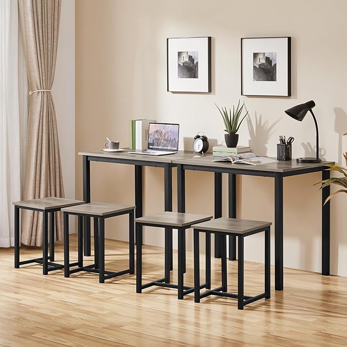 Yaheetech 3 Piece Dining Table Set - Kitchen Table & Chair Sets for 2 - Compact Table w/ 2 Stools & Space Saving Design for Dining Room Living Room Kitchen, Gray