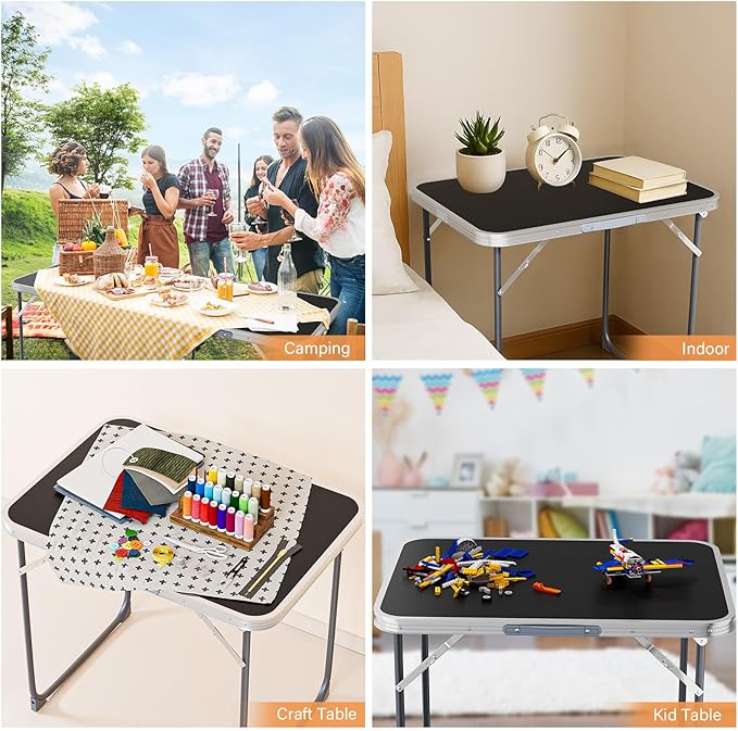 VINGLI 2.3FT Small Camping Table，Portable Camping Table with Carrying Handle, Picnic Table Foldable Table Essentials for Indoor Outdoor