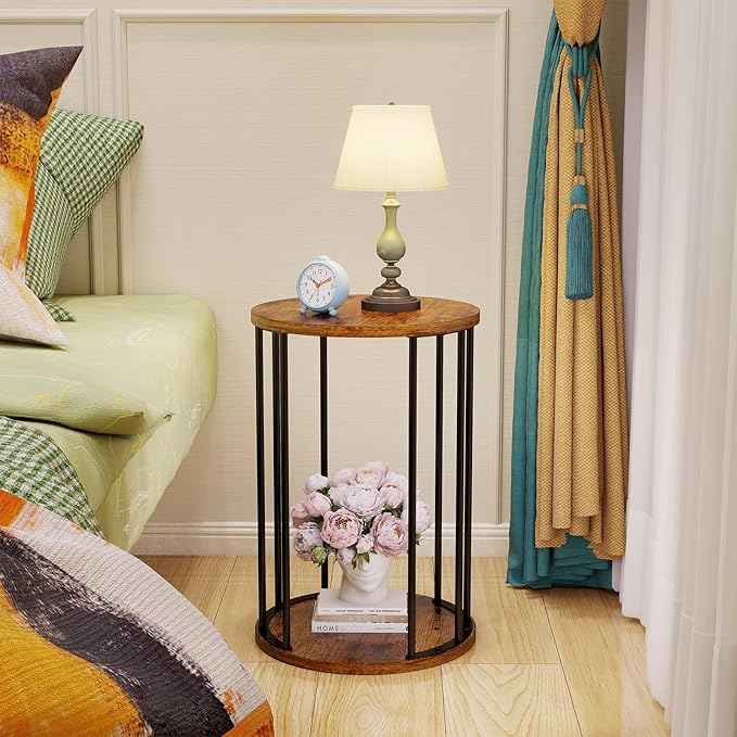 Plant Stand Indoor,small plant stool,Flower Pot Corner stand holder,Mid Century Heavy Duty Metal Tall Home Decor,Modern Round End Table,Small Rustic Display Stand for Living Room,Bedroom(Brown,18In)