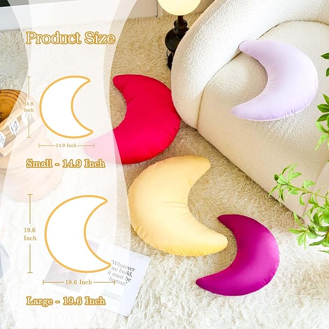 Yellow Moon Pillow, 14.9" Cute Soft Velvet Half Moon Shape Plush Decorative Throw Pillows Cushions Room Decor for Couch Bedroom Living Room
