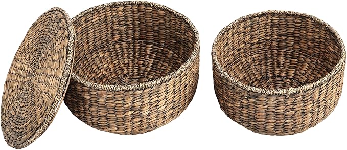 happimess SAT1000B Bhola 18" Hourglass Handwoven Hyacinth Storage Accent Table with Lid for Storage and Decoration in Bedroom, Living Room, Kitchen, Dining Room, Entryway, Guestroom, Brown Wash