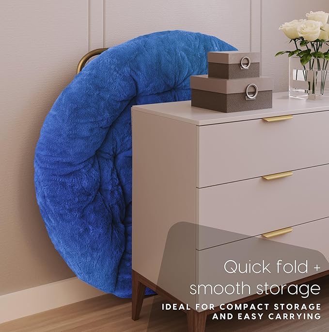 Milliard Saucer Chair for Adults, Teens & Kids, Royal Blue, Faux Fur XL Circle Chair for Bedroom, Dorm & Gaming, Foldable Comfy Accent Seat for Small Spaces, Folding Moon/Mushroom/Round Style