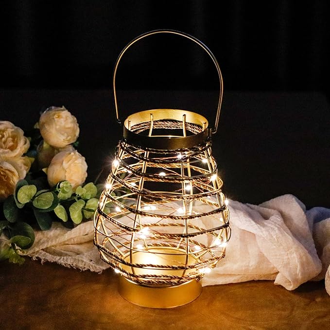 Metal Cordless Table Lamp 8 "H Metal Cage LED Cage Lamp with 6-Hour Timer, Vintage Decorative Fairy Lights Lantern for Indoor/Outdoor Bedrooms Weddings Parties Patio Events