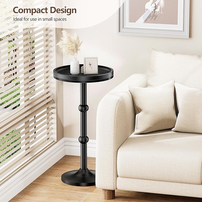 Small Round Side Table, Coffee Drink Table for Small Spaces, Modern Night Stand with Metal Leg, Weighted Iron Base Pedestal Round End Tables for Living Room, Bedroom, Narrow Corners,Sofa Couch
