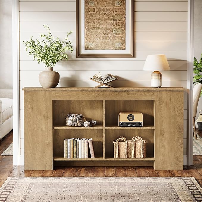Tribesigns Console Table with Storage, 63" Farmhouse Wooden Entryway Sofa Table, Heavy Duty Console Cabinet for Living Room, Hallway, Entrance, Brown