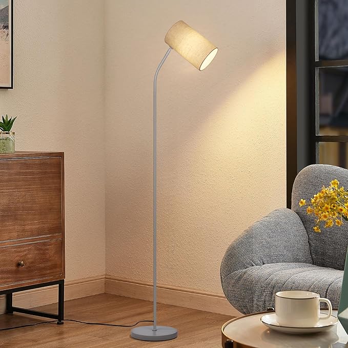 Standing Lamp for Living Room with Remote Control Light Bulb Adjustable Modern Reading Light,Floor Lamps for Bedroom,Office,Farmhouse, LED Bulb Included (Beige/Silver)
