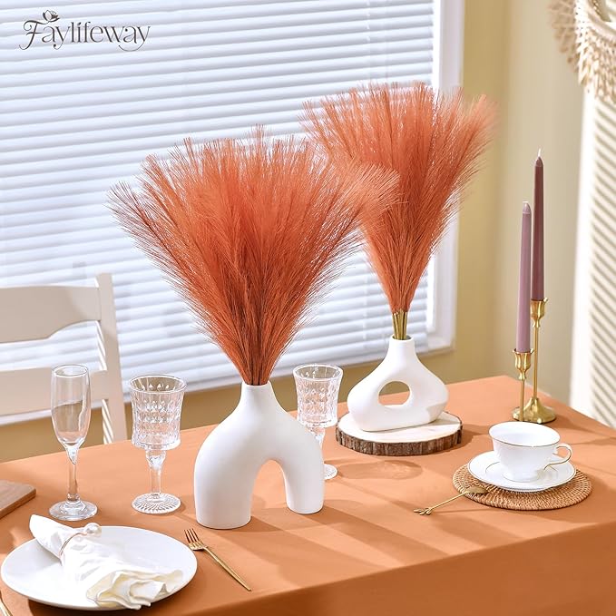 𝟱𝟬pcs Orange Pampas Grass 𝟭𝟳in, Pompas Grass Home Decor, Artificial Pampas Grass Bulk Boho Vase Filler Table Centerpieces Party Wedding Decorations