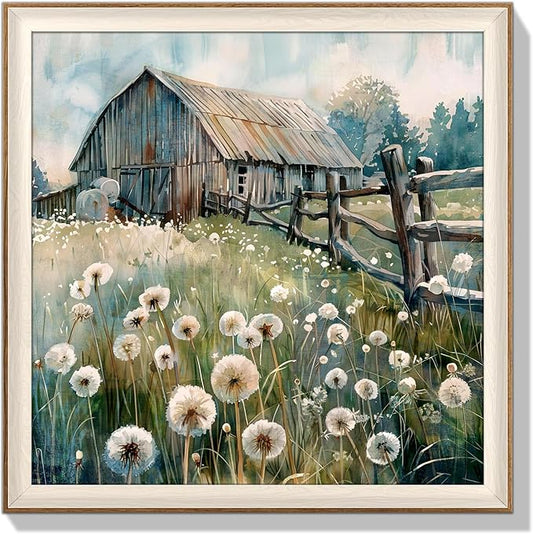 YUEYARIT Framed wall art, vintage wall decor, modern farmhouse style dandelion decor, canvas printed pictures, suitable for gifts, cottagecore bedroom, bathroom, living room, and office artwork.(20X20)Inch