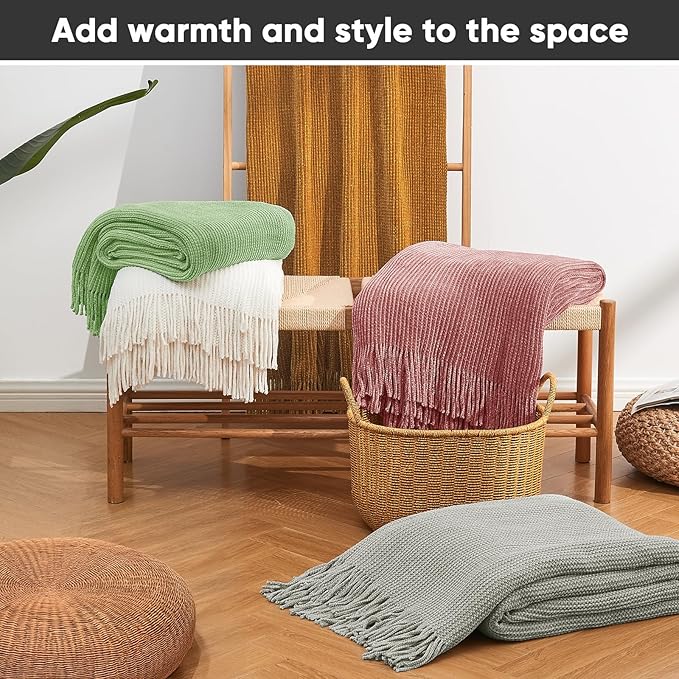 inhand Brown Throw Blanket for Couch Bed,Fall Home Decorative Soft Chunky Chenille Woven Blankets with Tassels,Lightweight Cozy Boho Farmhouse Warm Winter Gifts for Women,60"x80",Medium Thick