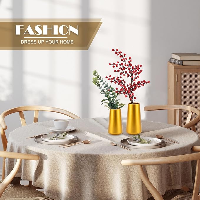 Gold Vase - 8" Gold Ceramic Flower vase for Home/Table/Accent Decor, Minimalist Modern Vases for Centerpieces, Room Decor, Living Room, Bedroom or Gift