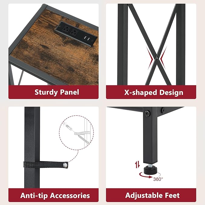 Tajsoon Console Table with Charging Station, 41.8" Entryway Table with Shelves, 2-Tier Narrow Sofa Table, Long Behind Couch Table, for Entryway, Foyer, Living Room, Hallway, Brown & Black