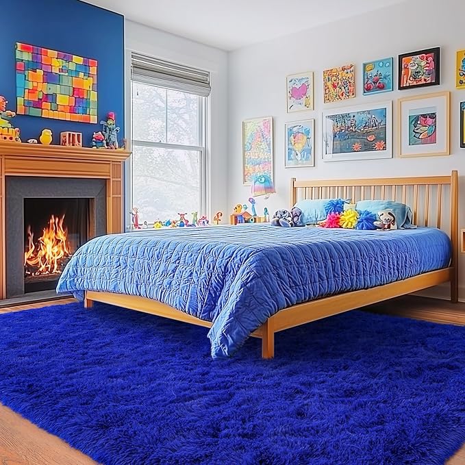 Rugs for Living Room 5x7, Soft Shaggy Modern Shag Area Rug for Bedroom, Upgrade Non-Slip Plush Fluffy Carpet for Kids Boys Girls Room Home Decor Aesthetic, Royal Blue