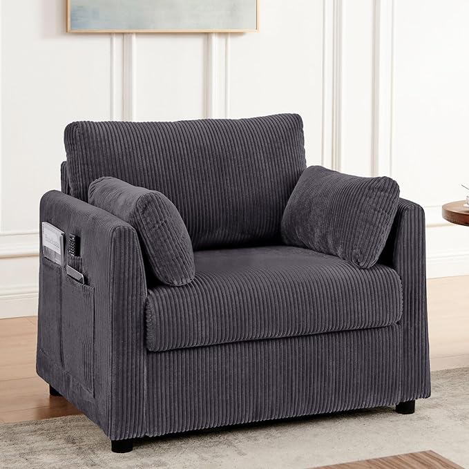 Modern Accent Chair Living Room Chairs in Corduroy Fabric,Reading Chair Sofa Couch for Apartment and Small Spaces. (Grey, Chair)