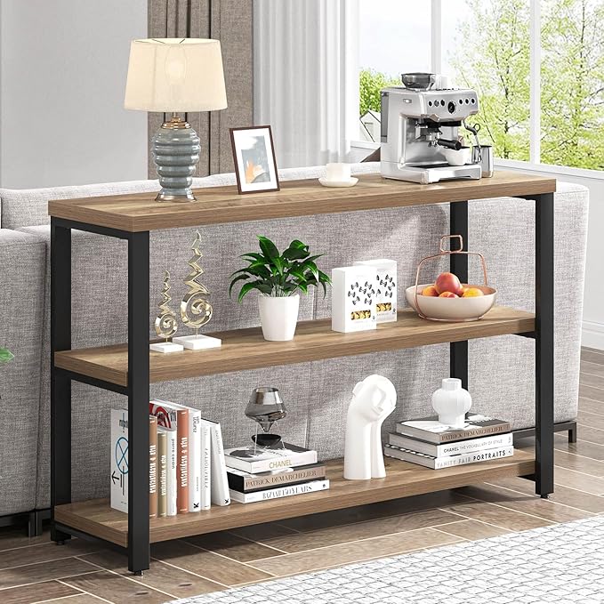 EXCEFUR Modern Sofa Table Behind Couch, Console Table with 3 Tier Shelves, Foyer Tables for Living Room Entryway Hallway, Rustic Oak