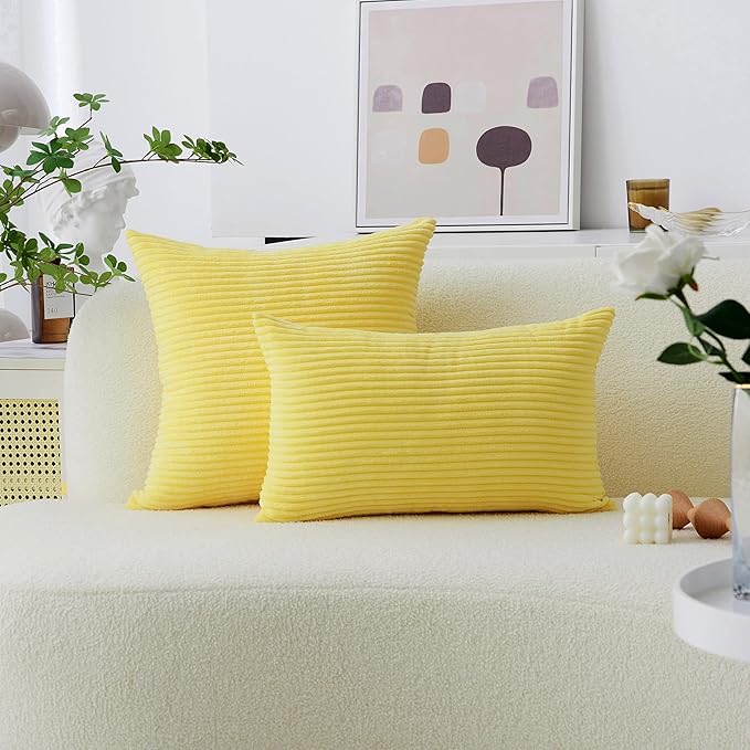 Home Brilliant Yellow Spring Pillow Covers 12x20 Lumbar Pillows Fall Decoration Supersoft Striped Decorative Pillow Cases for Couch Bench Sofa Winter Decor, 12 x 20 inch, Sundress