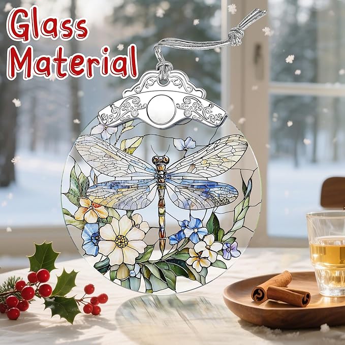 Stained Glass Dragonfly Ornament: Christmas Decorations, Ornaments for Christmas Tree & Holiday Ornaments – Holiday Present, Gift Exchange Ideas & Elegant Keepsake Gift for Family, Coworkers & Friends