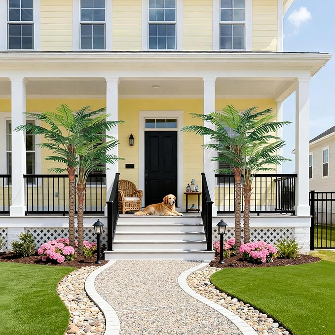 7FT UV-Resistant Faux Palm Tree–84in Realistic Artificial Palm Tree Indoor Outdoor, Tropical Fake Plant for Home Office Patio Poolside Yard Christmas Hotel Gift