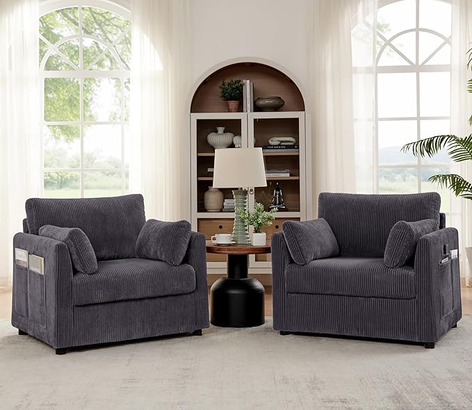 Modern Accent Chair Living Room Chairs in Corduroy Fabric,Reading Chair Sofa Couch for Apartment and Small Spaces. (Grey, Chair)