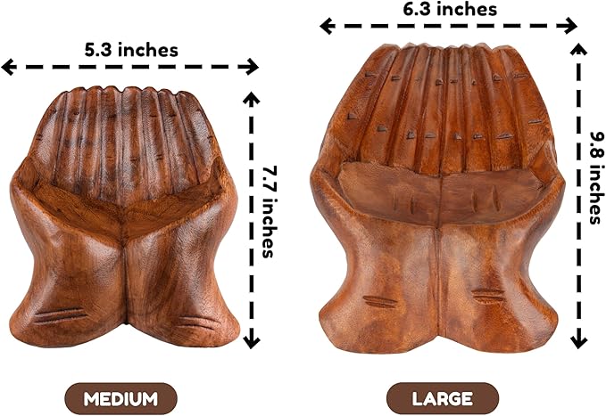 Curawood Carved Hands Offering Bowl - Crystal Holder for Stones, Rock Collection Holder, Crystal Display Storage Tray, Wooden Hands Bowl for Keys - Rock Display Case for Shelf, Stand, Altar Decor (M)
