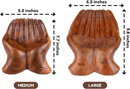 Curawood Carved Hands Offering Bowl - Crystal Holder for Stones, Rock Collection Holder, Crystal Display Storage Tray, Wooden Hands Bowl for Keys - Rock Display Case for Shelf, Stand, Altar Decor (M)