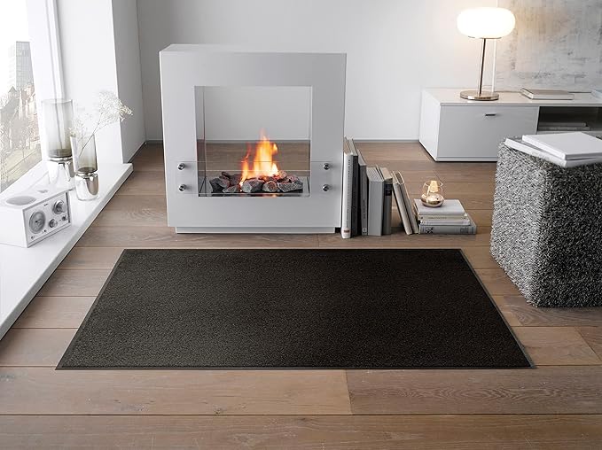 Wash and Dry Monotone Rug, Raven Black Non-Slip Washable Doormat 29.5x47 in (Large)