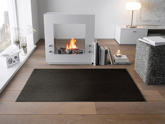 Wash and Dry Monotone Rug, Raven Black Non-Slip Washable Doormat 29.5x47 in (Large)