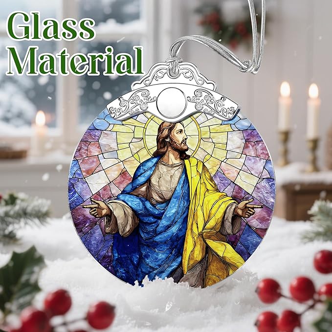 Jesus Christ Stained Glass Ornament, Christmas Ornament, Christmas Tree Decoration, Christian Religious Decor, Easter Resurrection Gift, Gift for Christian, Religious Gift